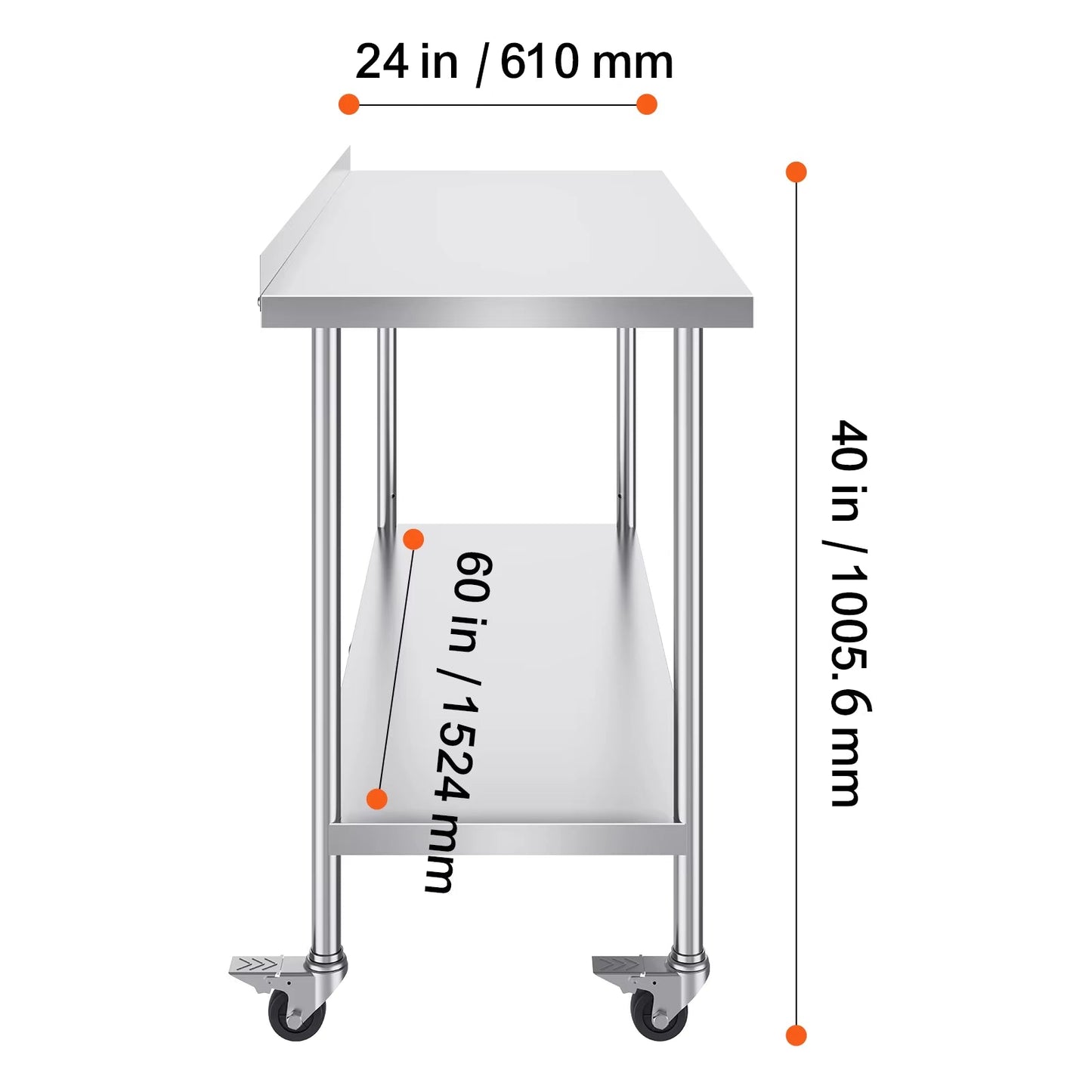 Stainless Steel Work Table Commercial Food Prep Worktable with Casters Heavy Duty Prep Worktable for Restaurant Home Hotel