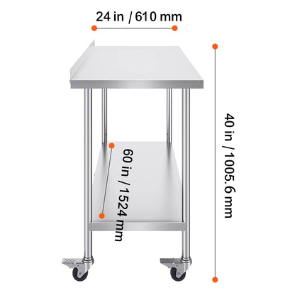Stainless Steel Work Table Commercial Food Prep Worktable with Casters Heavy Duty Prep Worktable for Restaurant Home Hotel