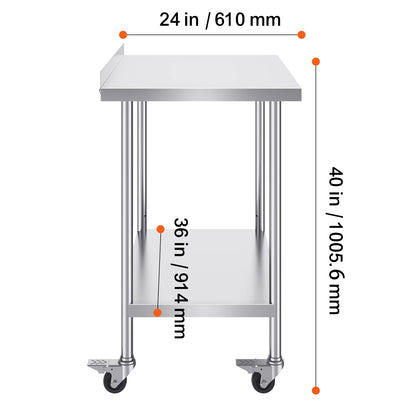 Stainless Steel Work Table Commercial Food Prep Worktable with Casters Heavy Duty Prep Worktable for Restaurant Home Hotel