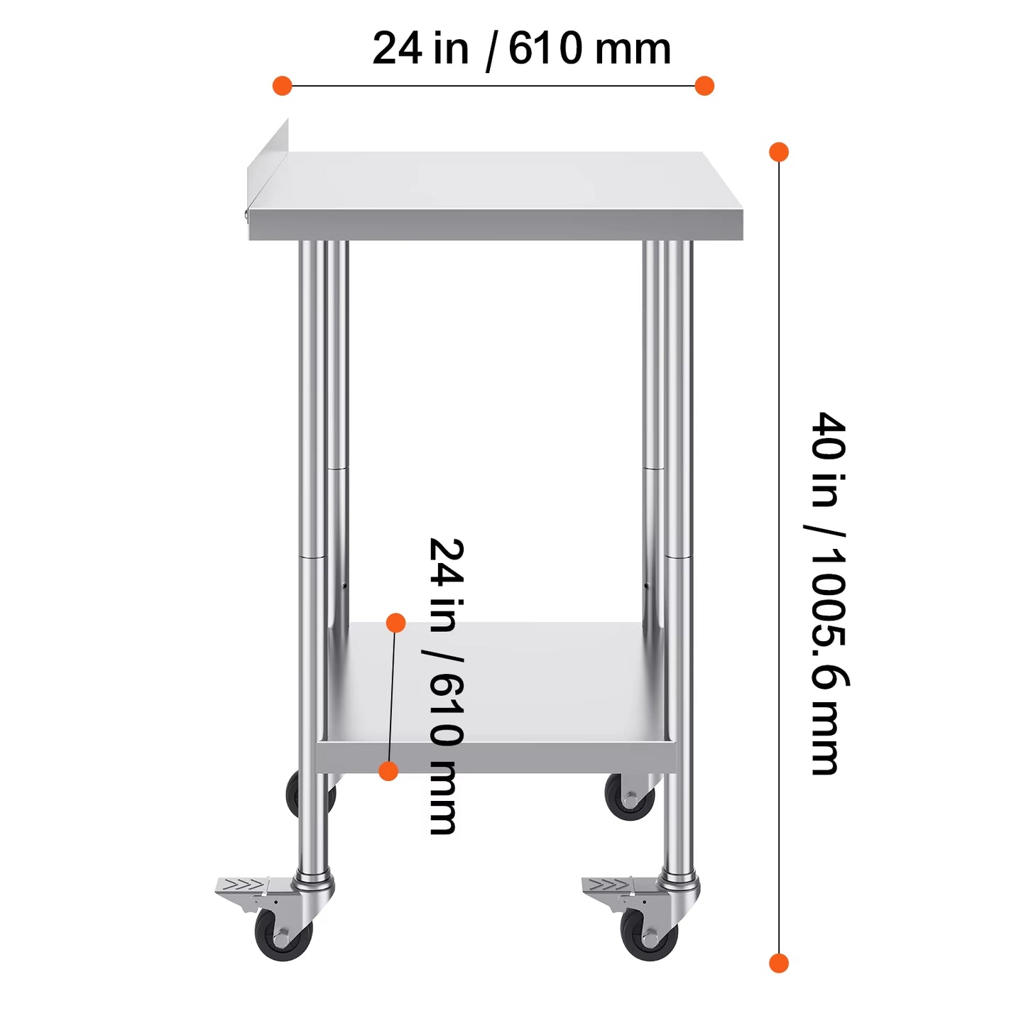 Stainless Steel Work Table Commercial Food Prep Worktable with Casters Heavy Duty Prep Worktable for Restaurant Home Hotel