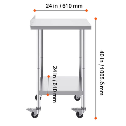 Stainless Steel Work Table Commercial Food Prep Worktable with Casters Heavy Duty Prep Worktable for Restaurant Home Hotel