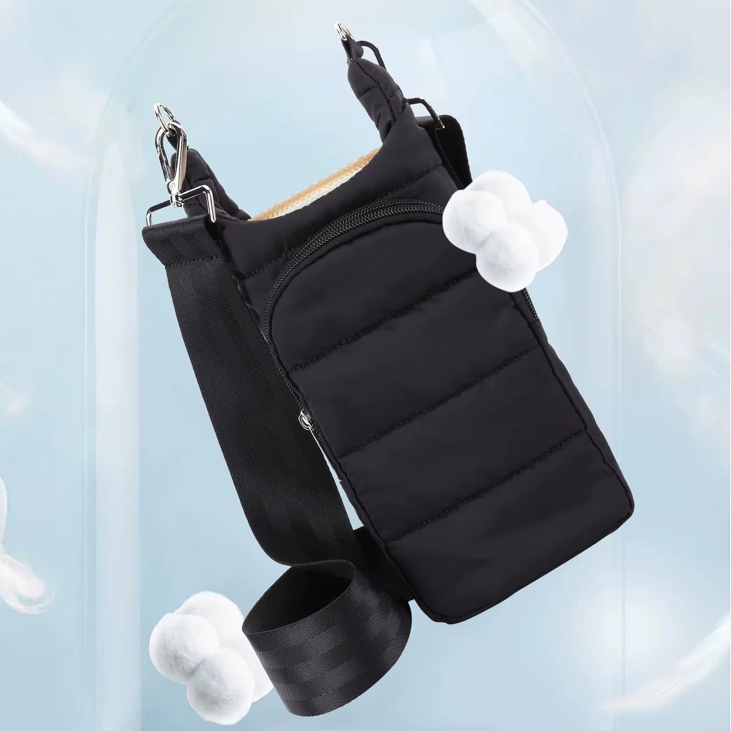 Water Bottle Carrier Adjustable Wide Strap Water Bottle Puffer Tote Portable Water Bottle Pouch Soft for Outdoor Travel