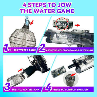 Electric Continuous Firing Water Gun Fully Automatic with Light Flame Large Capacity Water Blaster Summer Outdoor Beach Toy