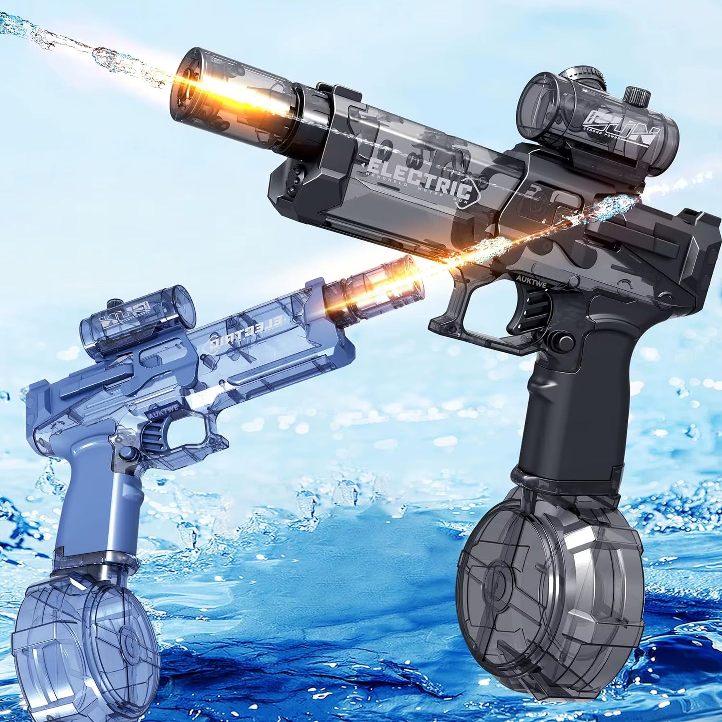 Electric Continuous Firing Water Gun Fully Automatic with Light Flame Large Capacity Water Blaster Summer Outdoor Beach Toy