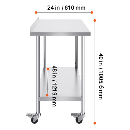 Stainless Steel Work Table Commercial Food Prep Worktable with Casters Heavy Duty Prep Worktable for Restaurant Home Hotel