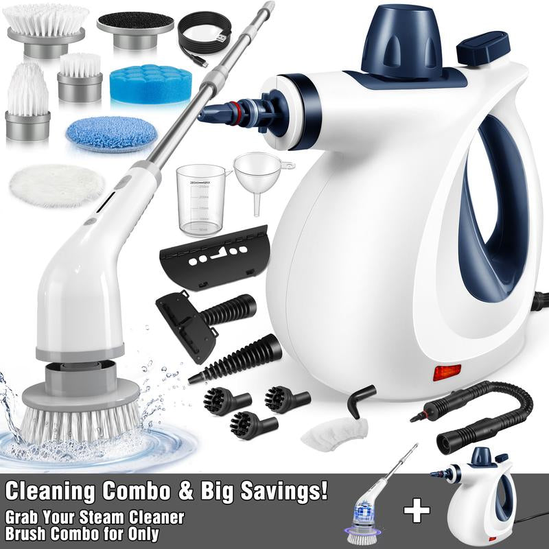 Pressurized Handheld Steam Cleaner & Rechargeable Spin Scrubber