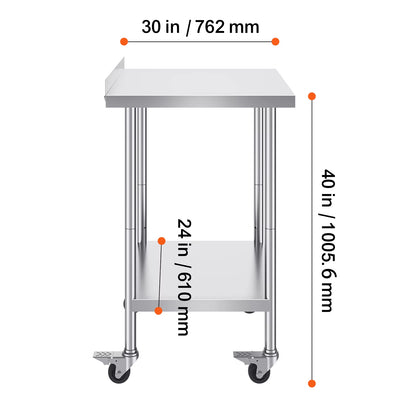 Stainless Steel Work Table Commercial Food Prep Worktable with Casters Heavy Duty Prep Worktable for Restaurant Home Hotel