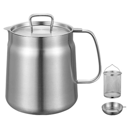 1.5/2L Kitchen Fryer Pan Large Capacity Stainless Steel Deep Frying Pot Multifunctional Oil Filter Tank for Cooking French Fries