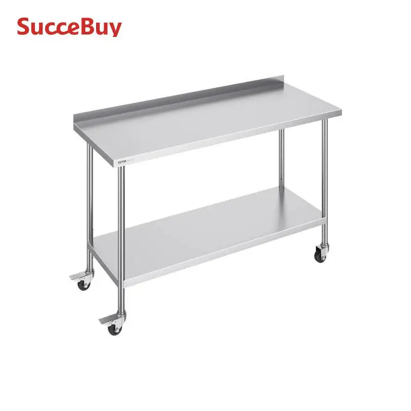 Stainless Steel Work Table Commercial Food Prep Worktable with Casters Heavy Duty Prep Worktable for Restaurant Home Hotel